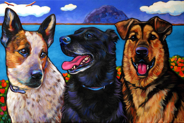 Pet portrait of Baxter, Phoebe and Josie, from Morro Bay, CA