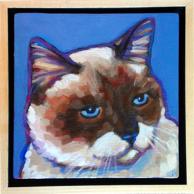 Dominic memorial pet portrait, in solid maple floating frame